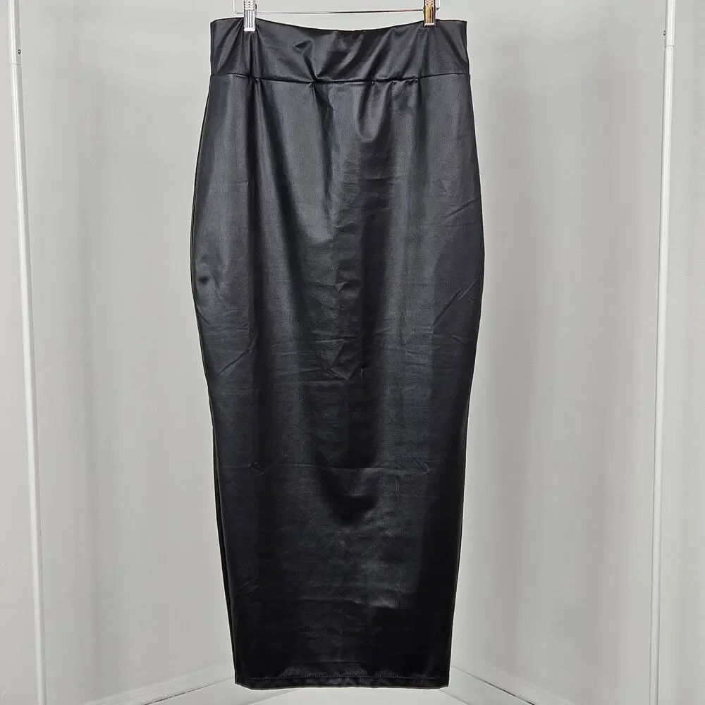 Skims Faux Leather Skirt Swim‎ Cover-Up Long Black | Women's XL | MINOR FLAWS